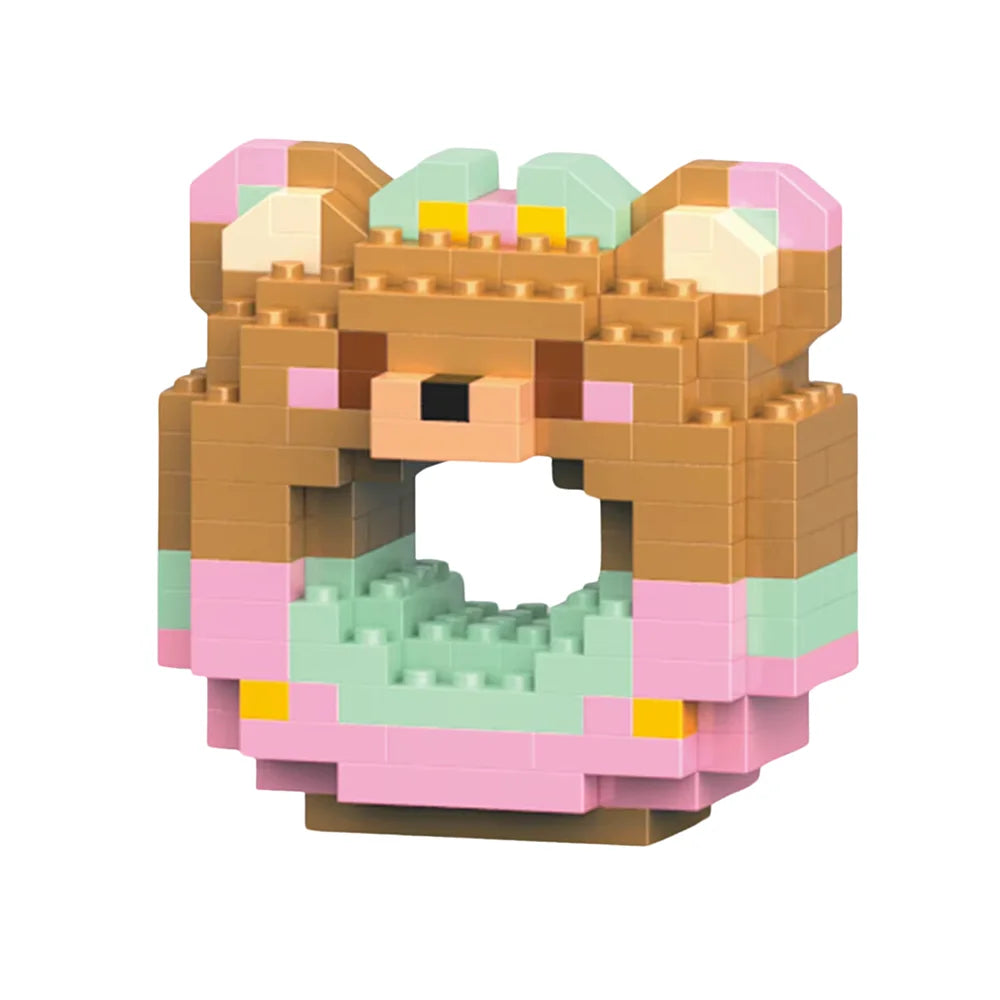 Kawaii beertje met donut gemaakt van mini bouwsteentjes