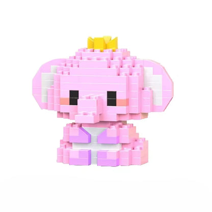 Kawaii mini bricks DIY pakket met een schattig roze olifantje en een kroontje, ideaal voor knutselen en creativiteit